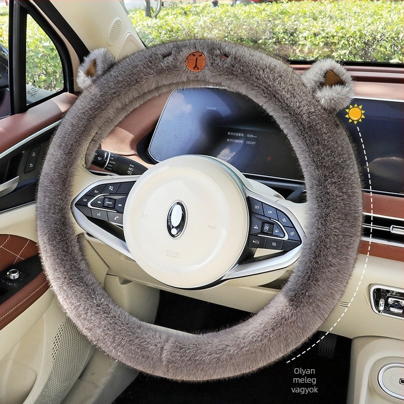 Volánvédő, aranyos rajzfilm mintás plüss dizájn, téli, univerzális illeszkedés, mesterséges plüss anyag