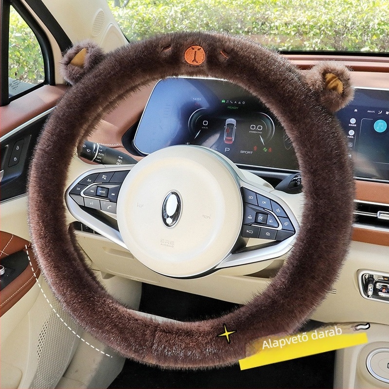 Volánvédő, aranyos rajzfilm mintás plüss dizájn, téli, univerzális illeszkedés, mesterséges plüss anyag