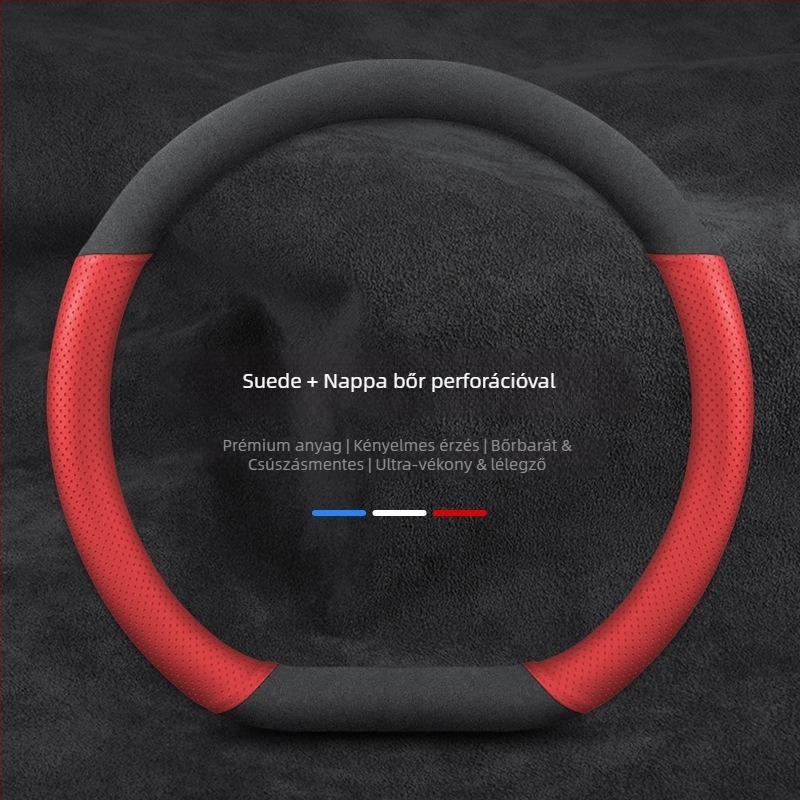 Velúr bőrből készült kormánykerékvédő készlet, egész évben használható, járműspecifikus telepítés, univerzális kompatibilitás