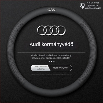 Bőr kormányvédő Audihoz, 38 cm átmérő, négy évszakos, egyszerű stílus, kompatibilis az A4L, A6, A3, A5, A7, A8, Q2L, Q3, Q5, Q7, Q8 modellekkel