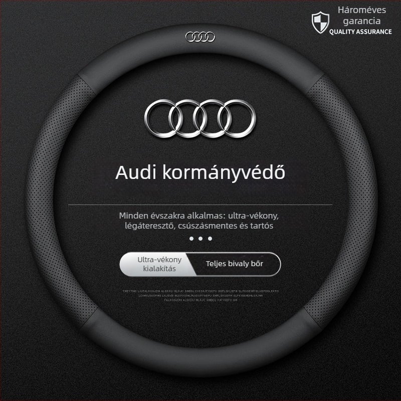 Bőr kormányvédő Audihoz, 38 cm átmérő, négy évszakos, egyszerű stílus, kompatibilis az A4L, A6, A3, A5, A7, A8, Q2L, Q3, Q5, Q7, Q8 modellekkel