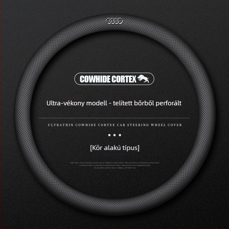 Bőr kormányvédő Audihoz, 38 cm átmérő, négy évszakos, egyszerű stílus, kompatibilis az A4L, A6, A3, A5, A7, A8, Q2L, Q3, Q5, Q7, Q8 modellekkel