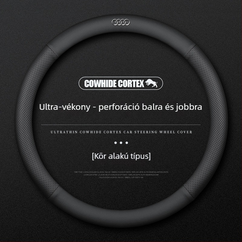 Bőr kormányvédő Audihoz, 38 cm átmérő, négy évszakos, egyszerű stílus, kompatibilis az A4L, A6, A3, A5, A7, A8, Q2L, Q3, Q5, Q7, Q8 modellekkel