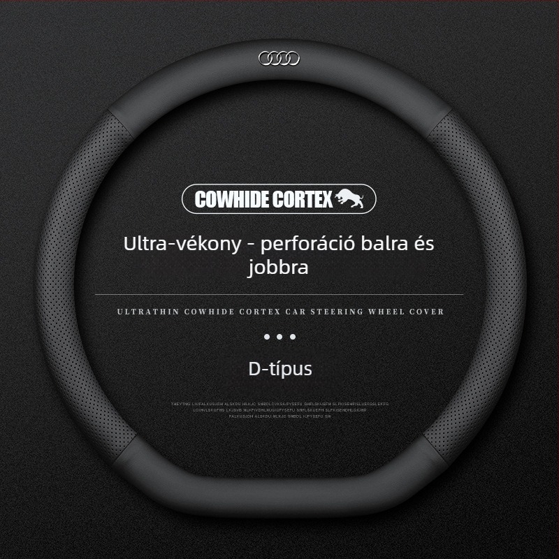 Bőr kormányvédő Audihoz, 38 cm átmérő, négy évszakos, egyszerű stílus, kompatibilis az A4L, A6, A3, A5, A7, A8, Q2L, Q3, Q5, Q7, Q8 modellekkel