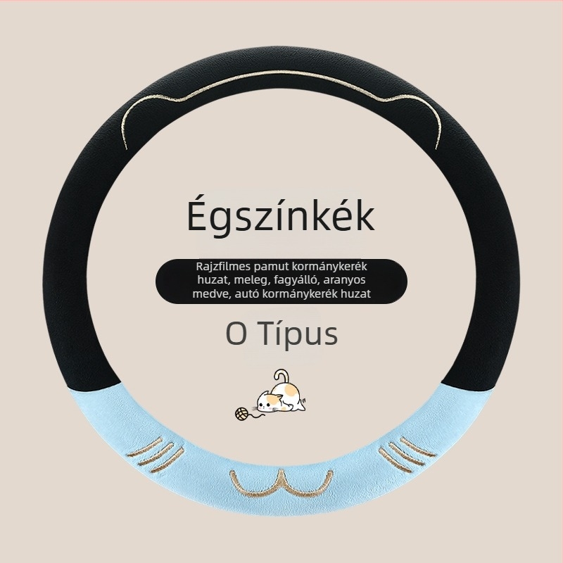 Jusen kormánykerék borító, aranyos stílus, mesterséges plüss, univerzális illeszkedés, téli használatra