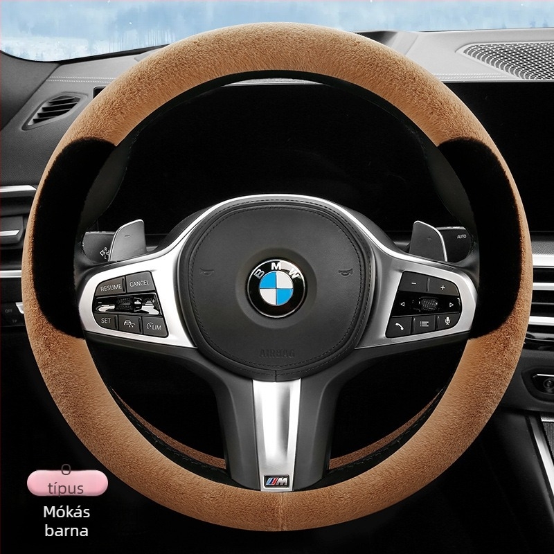 Téli kormánykerék borító, univerzális, csúszásmentes felület, D-alakú, mesterséges plüss anyag