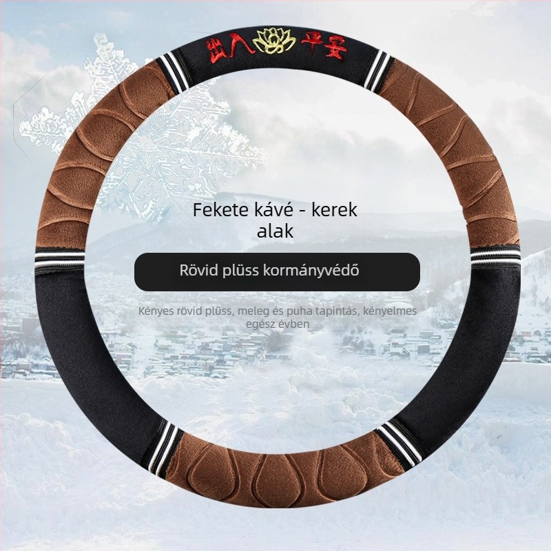 Plüss kormánykerék borítás, univerzális, téli használatra, csúszásmentes, gyengéd érzet (Anyag: mesterséges plüss; Szerelés: általános használat; Kompatibilitás: minden típusú kormányhoz)
