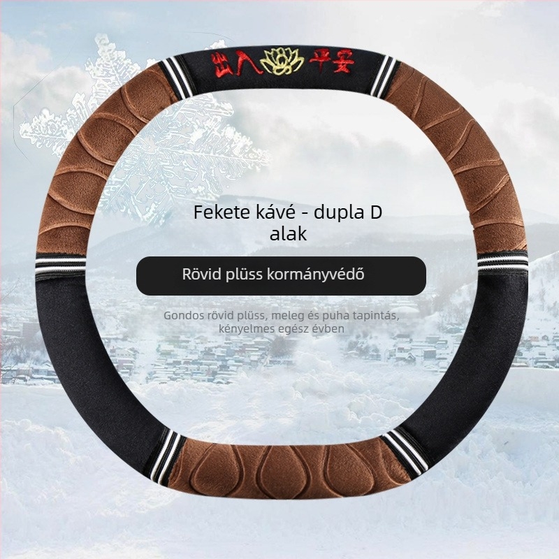Plüss kormánykerék borítás, univerzális, téli használatra, csúszásmentes, gyengéd érzet (Anyag: mesterséges plüss; Szerelés: általános használat; Kompatibilitás: minden típusú kormányhoz)