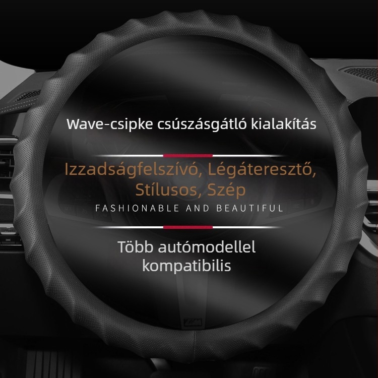 Kormánykerék bőrtakaró – sportos stílus, univerzális illesztés, minden évszakhoz, anyag: műbőr
