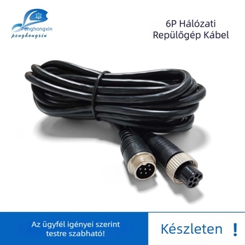 Autófelügyeleti kamera hosszabbító kábel, 6-tűs M12 légi csatlakozó, PVC burkolat, ROHS