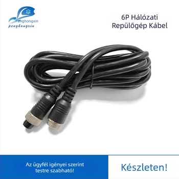 Autófelügyeleti kamera hosszabbító kábel, 6-tűs M12 légi csatlakozó, PVC burkolat, ROHS