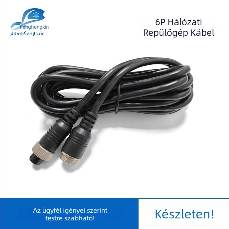 Autófelügyeleti kamera hosszabbító kábel, 6-tűs M12 légi csatlakozó, PVC burkolat, ROHS