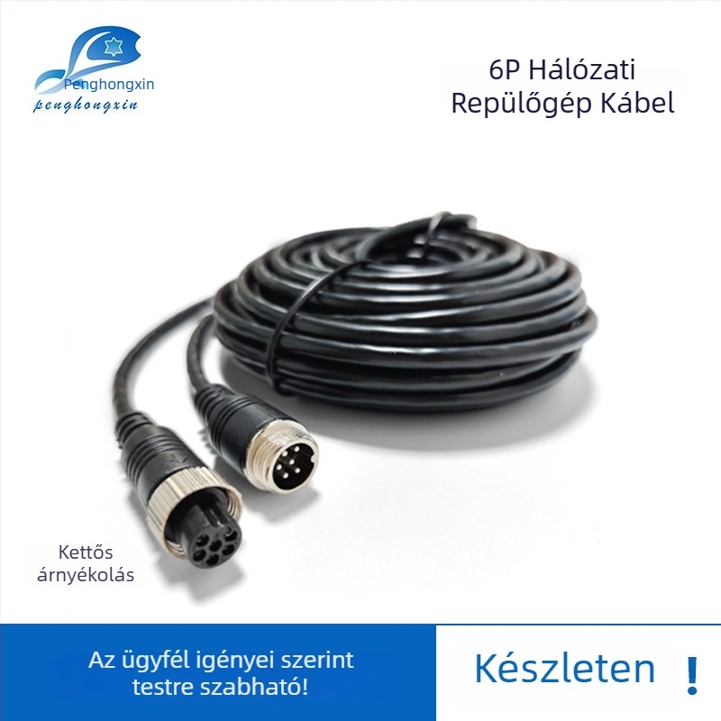 Autófelügyeleti kamera hosszabbító kábel, 6-tűs M12 légi csatlakozó, PVC burkolat, ROHS