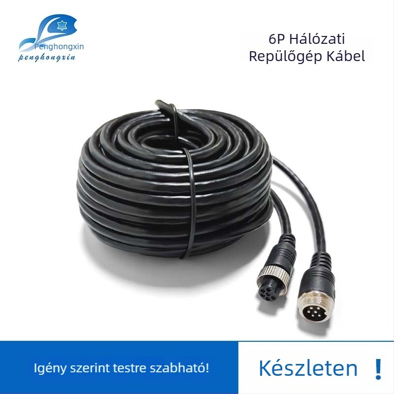 Autófelügyeleti kamera hosszabbító kábel, 6-tűs M12 légi csatlakozó, PVC burkolat, ROHS