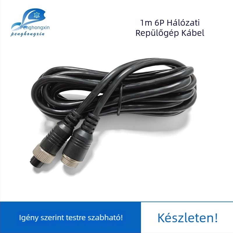 Autófelügyeleti kamera hosszabbító kábel, 6-tűs M12 légi csatlakozó, PVC burkolat, ROHS