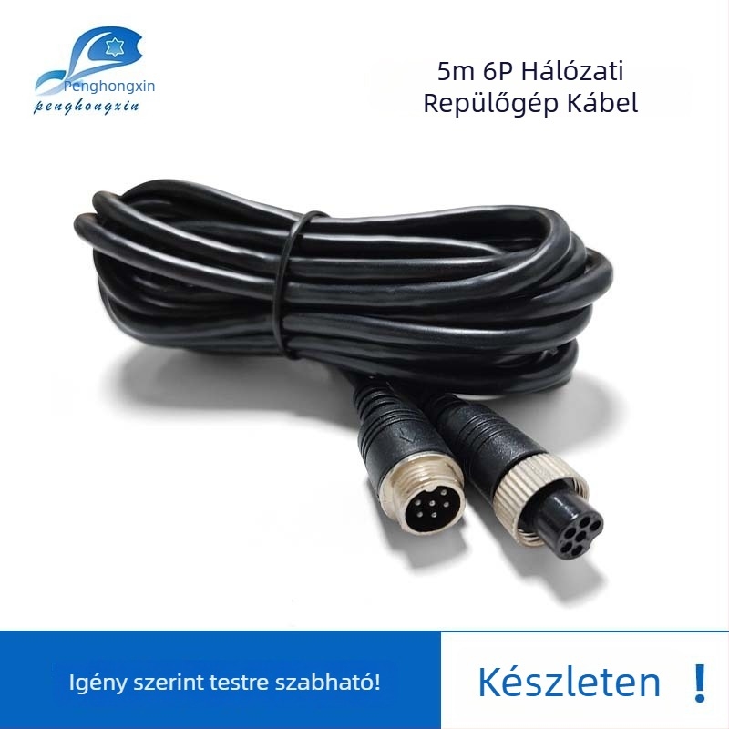 Autófelügyeleti kamera hosszabbító kábel, 6-tűs M12 légi csatlakozó, PVC burkolat, ROHS