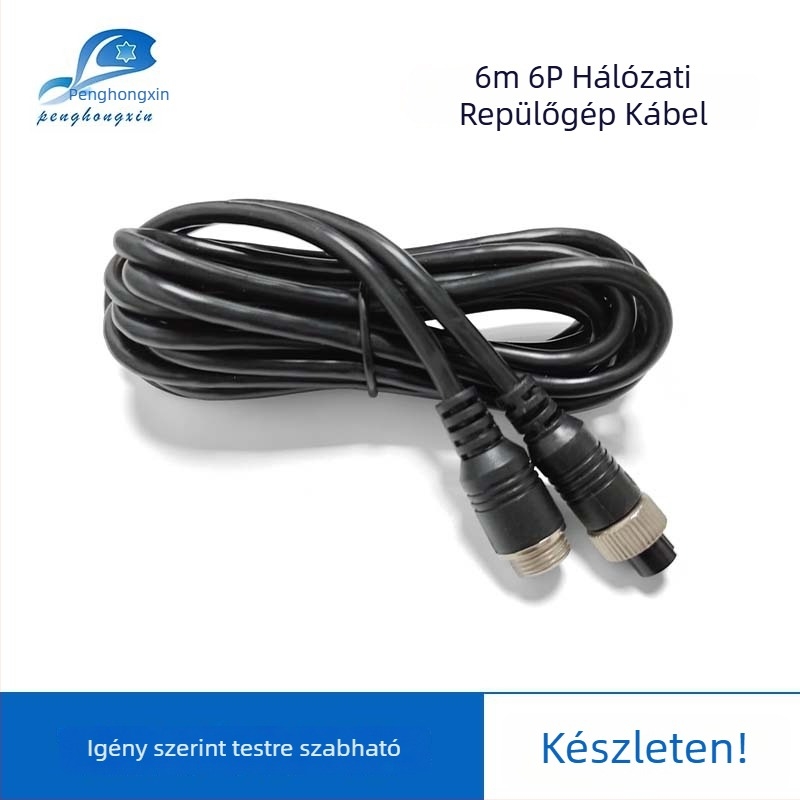 Autófelügyeleti kamera hosszabbító kábel, 6-tűs M12 légi csatlakozó, PVC burkolat, ROHS
