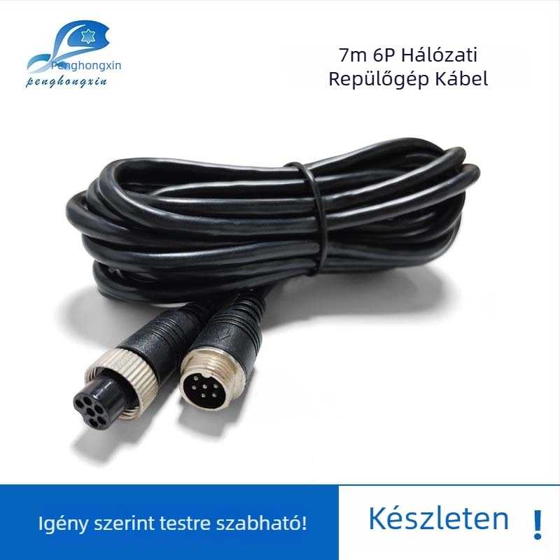 Autófelügyeleti kamera hosszabbító kábel, 6-tűs M12 légi csatlakozó, PVC burkolat, ROHS