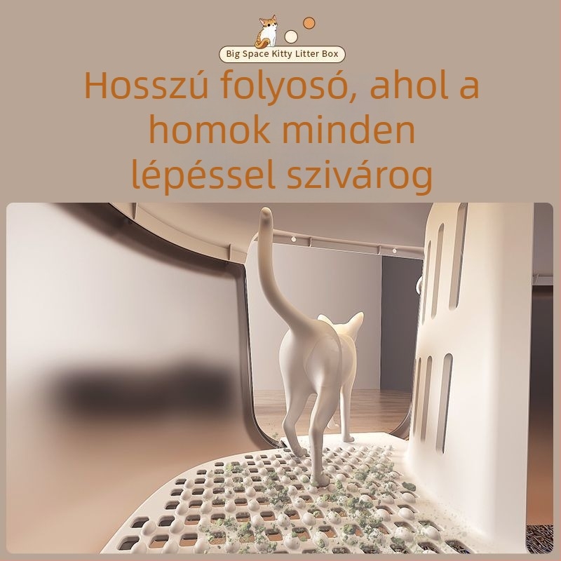 Macskaalom tálca, folyosó típusú, anti-spill, félig zárt, átlátszó, PVC konstrukció