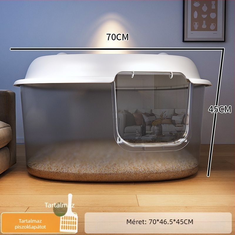 Macskaalom tálca, folyosó típusú, anti-spill, félig zárt, átlátszó, PVC konstrukció