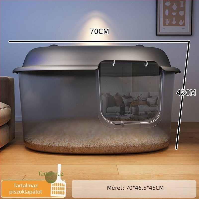 Macskaalom tálca, folyosó típusú, anti-spill, félig zárt, átlátszó, PVC konstrukció