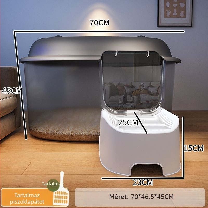 Macskaalom tálca, folyosó típusú, anti-spill, félig zárt, átlátszó, PVC konstrukció