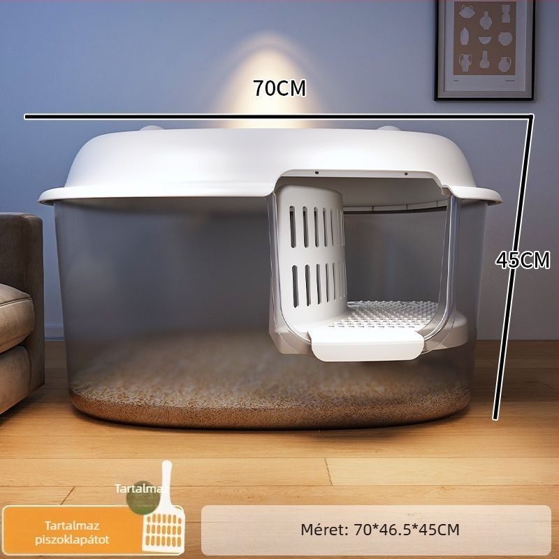 Macskaalom tálca, folyosó típusú, anti-spill, félig zárt, átlátszó, PVC konstrukció