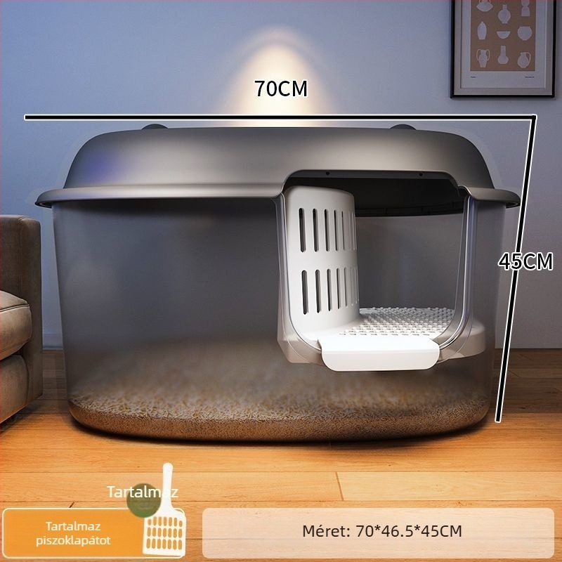 Macskaalom tálca, folyosó típusú, anti-spill, félig zárt, átlátszó, PVC konstrukció