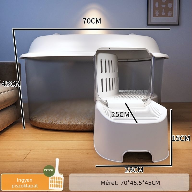 Macskaalom tálca, folyosó típusú, anti-spill, félig zárt, átlátszó, PVC konstrukció