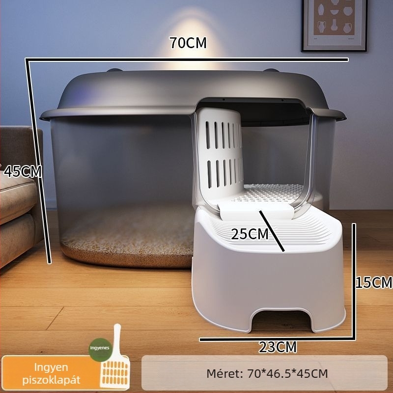 Macskaalom tálca, folyosó típusú, anti-spill, félig zárt, átlátszó, PVC konstrukció