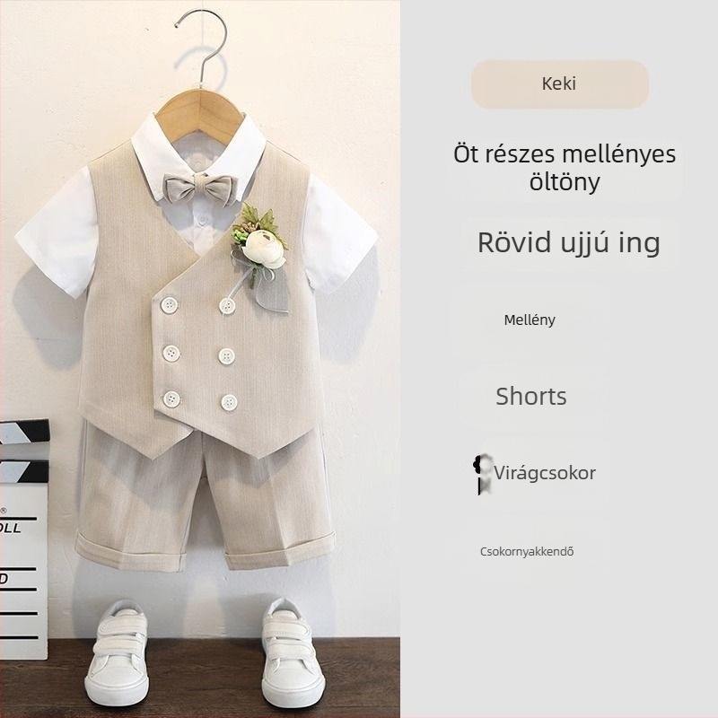 Fiúknak szóló öltöny szett, angol stílus esküvőkre és zongorás előadásokhoz, 70% poliészter, 3–8 éveseknek