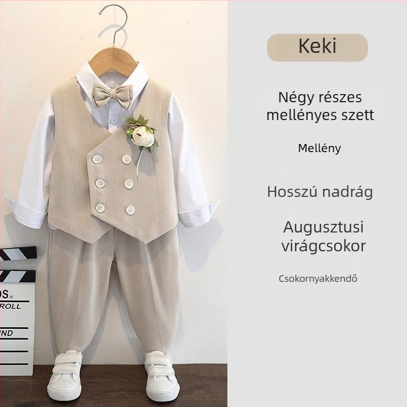 Fiúknak szóló öltöny szett, angol stílus esküvőkre és zongorás előadásokhoz, 70% poliészter, 3–8 éveseknek