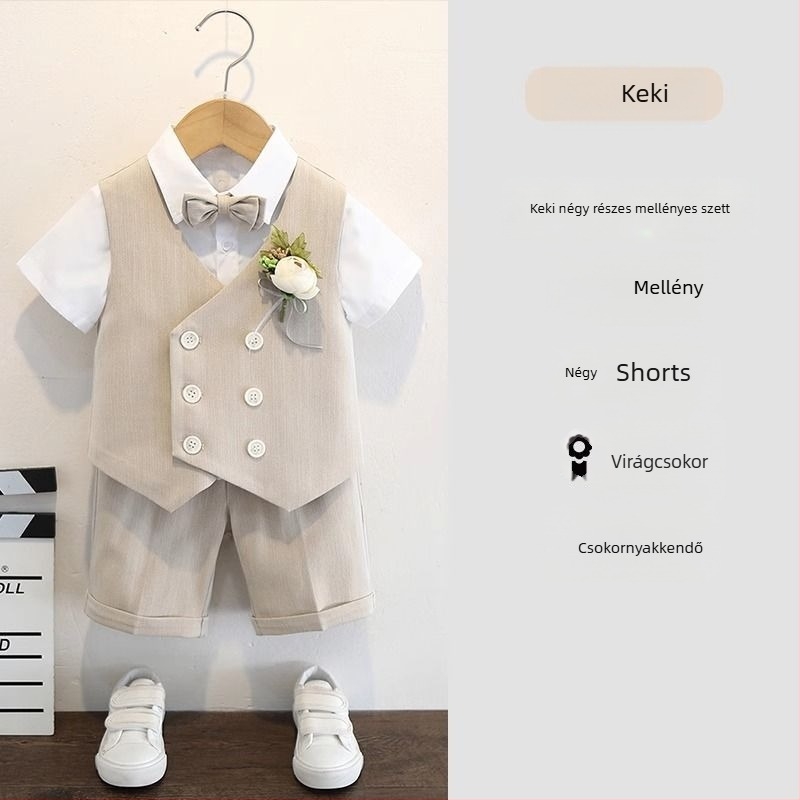 Fiúknak szóló öltöny szett, angol stílus esküvőkre és zongorás előadásokhoz, 70% poliészter, 3–8 éveseknek