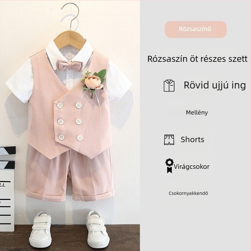 Fiúknak szóló öltöny szett, angol stílus esküvőkre és zongorás előadásokhoz, 70% poliészter, 3–8 éveseknek