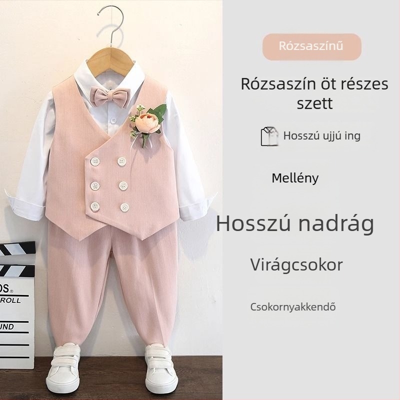 Fiúknak szóló öltöny szett, angol stílus esküvőkre és zongorás előadásokhoz, 70% poliészter, 3–8 éveseknek