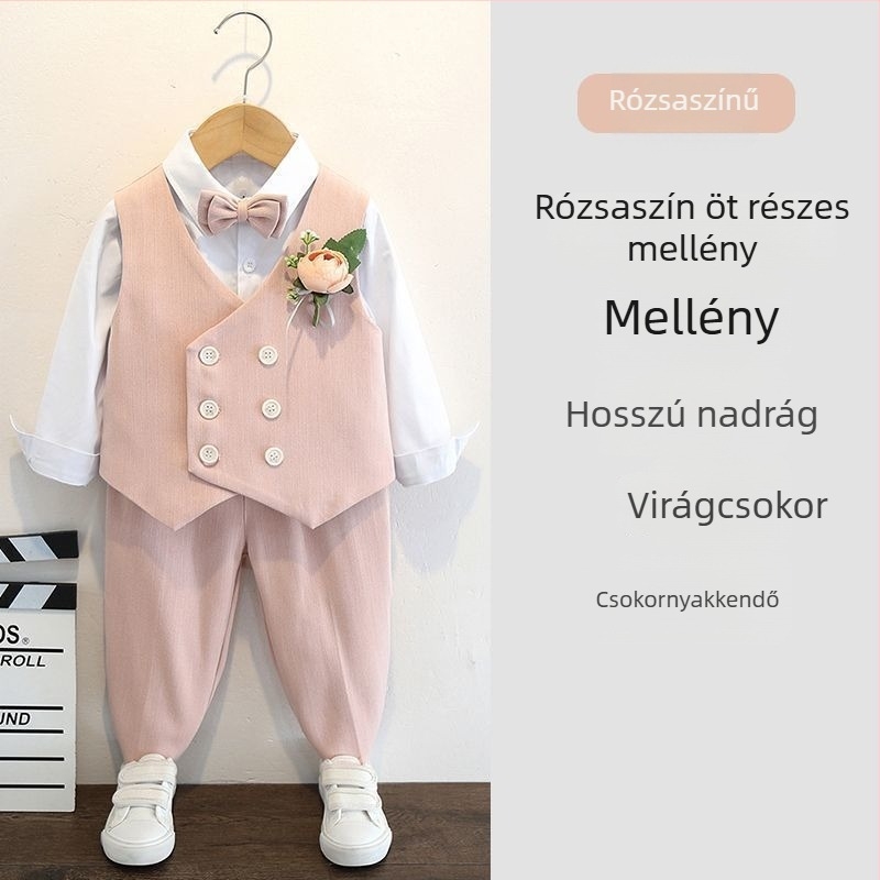 Fiúknak szóló öltöny szett, angol stílus esküvőkre és zongorás előadásokhoz, 70% poliészter, 3–8 éveseknek