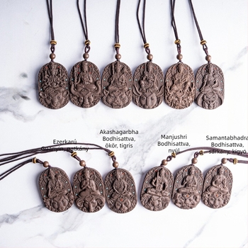 12 zodiákus jelzésű borostyán medál Manjushri Bodhisattva ábrával, fa autóba akasztható kiegészítő, kézzel faragott