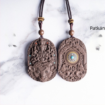 12 zodiákus jelzésű borostyán medál Manjushri Bodhisattva ábrával, fa autóba akasztható kiegészítő, kézzel faragott