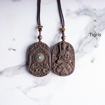 12 zodiákus jelzésű borostyán medál Manjushri Bodhisattva ábrával, fa autóba akasztható kiegészítő, kézzel faragott