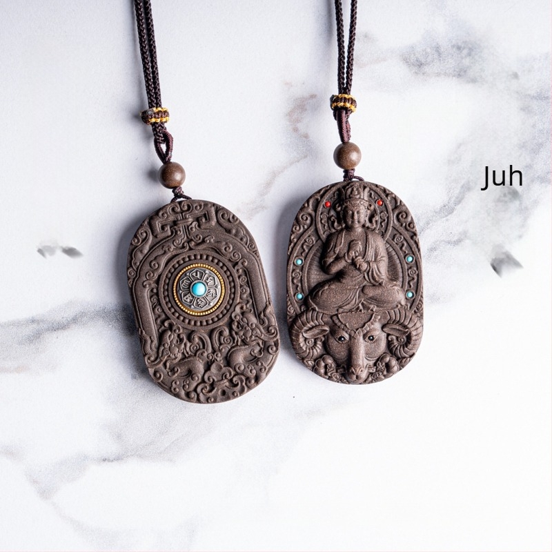 12 zodiákus jelzésű borostyán medál Manjushri Bodhisattva ábrával, fa autóba akasztható kiegészítő, kézzel faragott