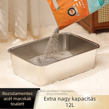 Nagy méretű nyitott macskaalmotálca spriccelés elleni dizájnnal és fogantyúval – fém + műanyag