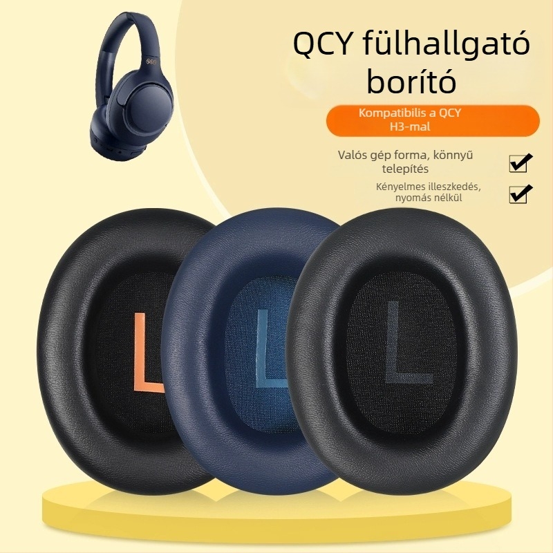PU bőr fülpárnák QCY H3, H3 Pro és H3 Lite-hoz — PU bőr, egyszerű felszerelés, kompatibilis a QCY H3 sorozattal