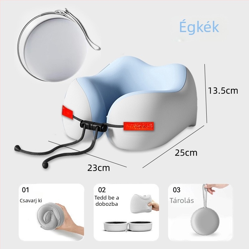 Memóriahabos U-alakú utazópárna nyaki támaszhoz, Ice Silk anyaggal, hordozható.