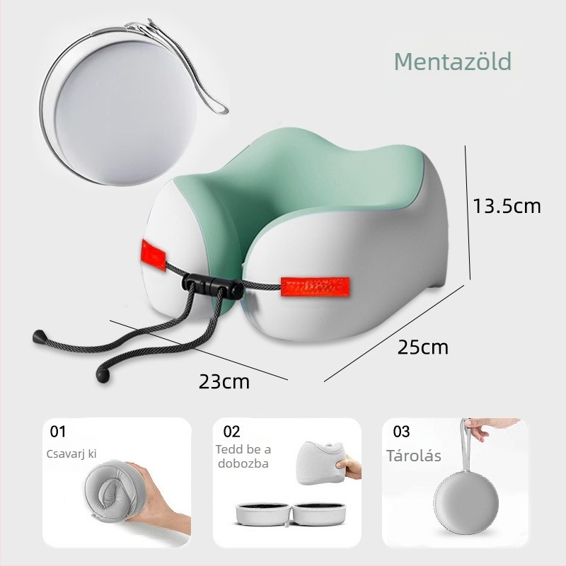 Memóriahabos U-alakú utazópárna nyaki támaszhoz, Ice Silk anyaggal, hordozható.
