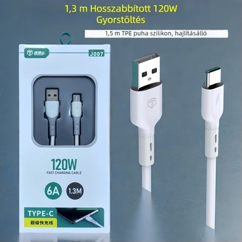 120W Gyors töltés USB-C adatkábel, 1-2 m hosszú, Android, Honor, Apple és Huawei készülékekhez