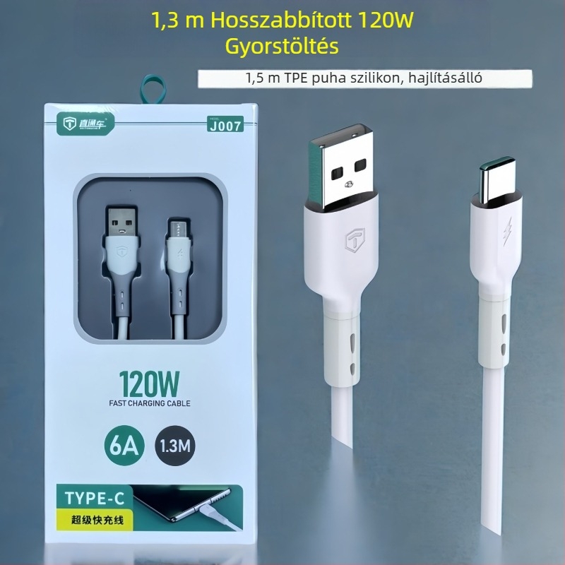 120W Gyors töltés USB-C adatkábel, 1-2 m hosszú, Android, Honor, Apple és Huawei készülékekhez