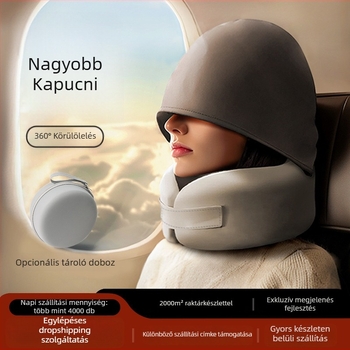U-alakú utazó párna memóriahab töltettel, poliészter huzattal, könnyű, 0,5 kg alatt, modern minimalist dizájn