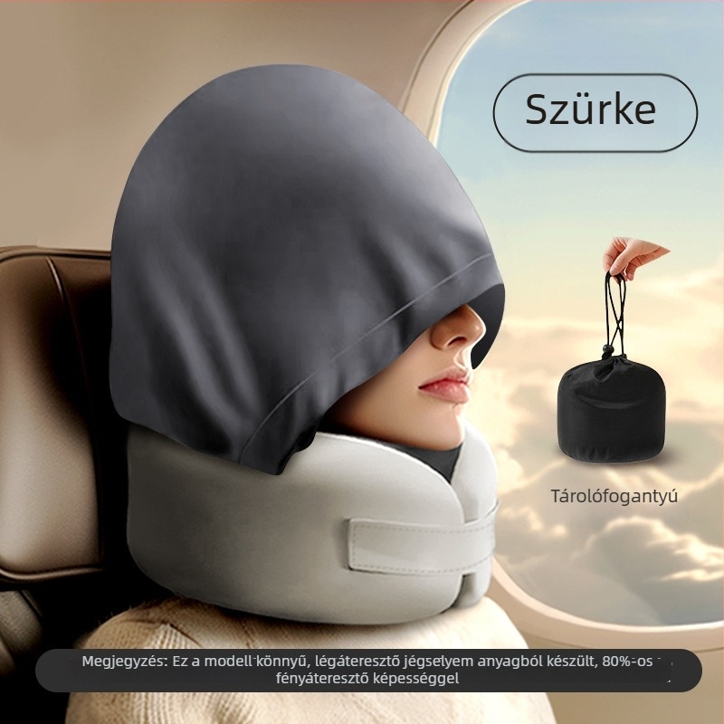 U-alakú utazó párna memóriahab töltettel, poliészter huzattal, könnyű, 0,5 kg alatt, modern minimalist dizájn
