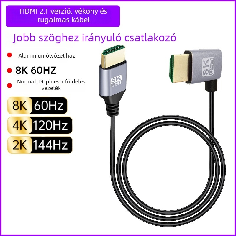 HDMI–HDMI hajlított kábel, többirányú hajlítás (fel/le/balra/jobbra), verzió 2.1, 8K-támogatás, hossz 1 m