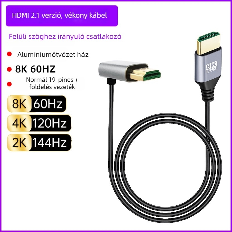 HDMI–HDMI hajlított kábel, többirányú hajlítás (fel/le/balra/jobbra), verzió 2.1, 8K-támogatás, hossz 1 m